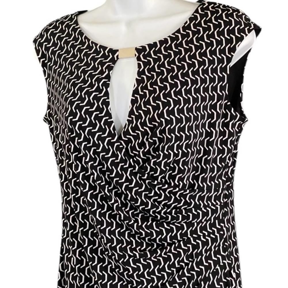 Women’s Retro Mini Dress Size 12 Black White Stretchy Cap Sleeve Office Career